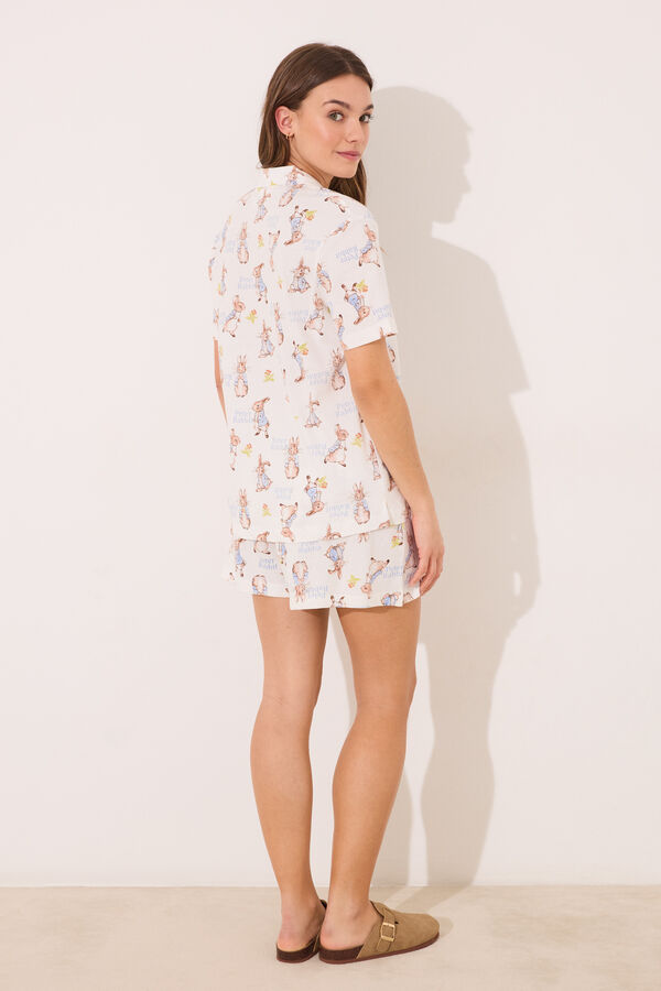 Women'secret Pijama camisero corto 100% algodón "Peter Rabbit" blanco