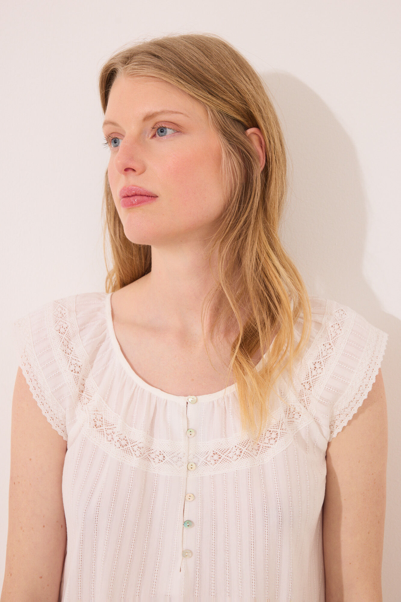 Women'secret Camisa de dormir "maternity" em algod&atilde;o marfim