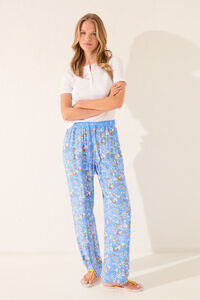 Women'secret Pantalón largo viscosa flores azul