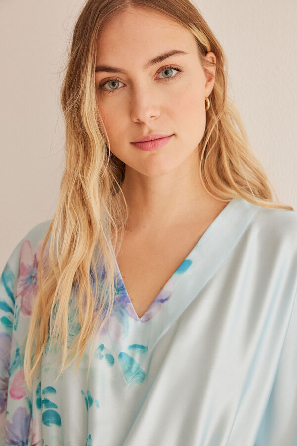 Women'secret Vestido caft&aacute;n sat&eacute;n flores estampado