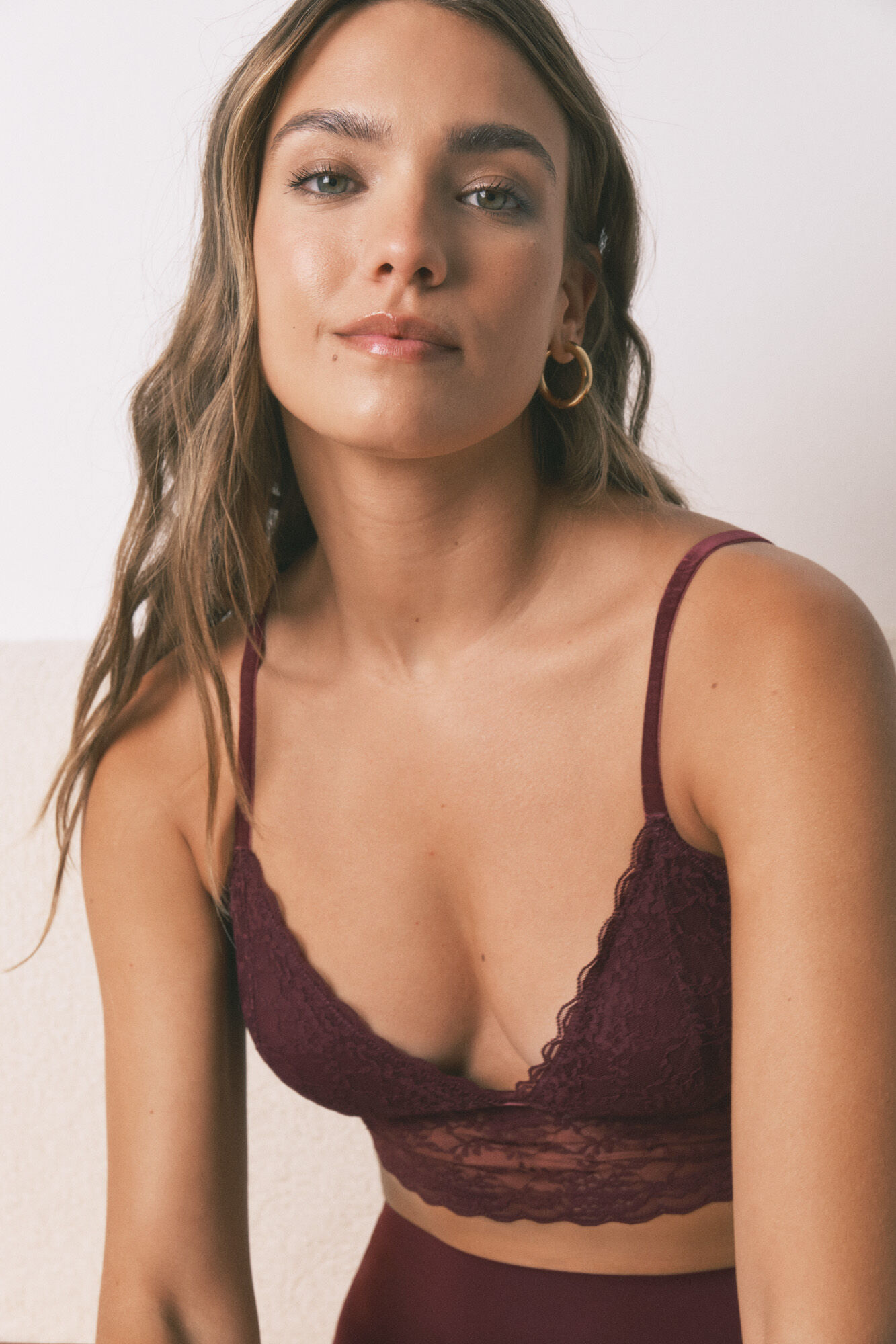 Women'secret Bralette triangular LOVELY encaje burdeos