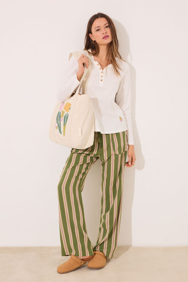 Women'secret Camiseta lisa manga larga 100% algod&oacute;n blanco marfil