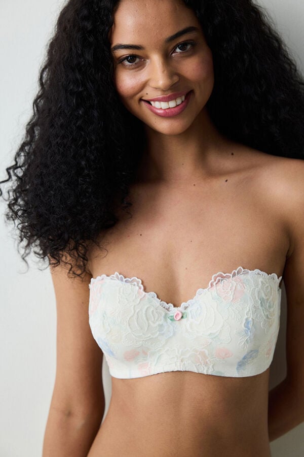 Penti Suti&atilde; com renda floral com aro bege