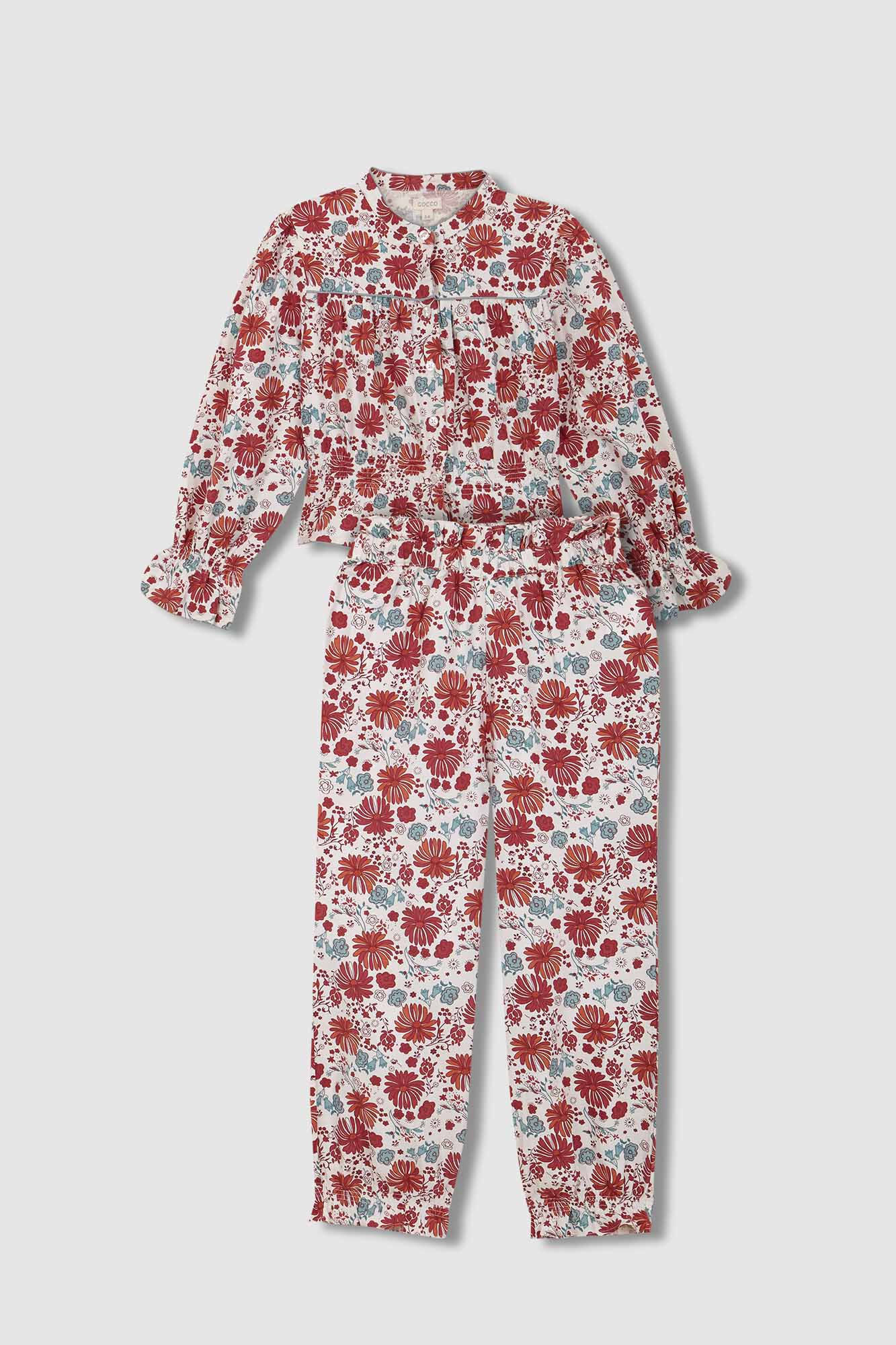 Gocco Pijama com impresso de flores rosa