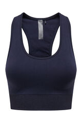 Only Play Sujetador deportivo sin costuras, color azul marino con efecto met&aacute;lico azul