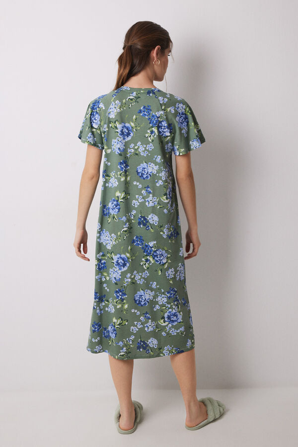 Women'secret Camis&oacute;n midi 100% algod&oacute;n verde flores estampado