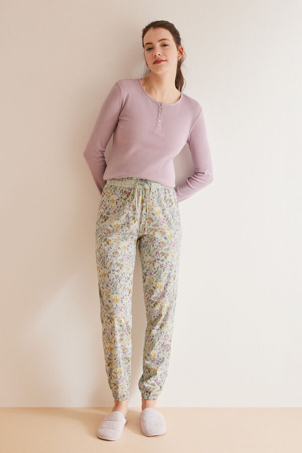 Women'secret Pantal&oacute;n pijama largo 100% algod&oacute;n skinny flores estampado