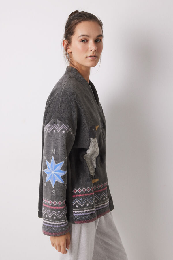 Women'secret Pijama largo terciopelo ping&uuml;inos gris