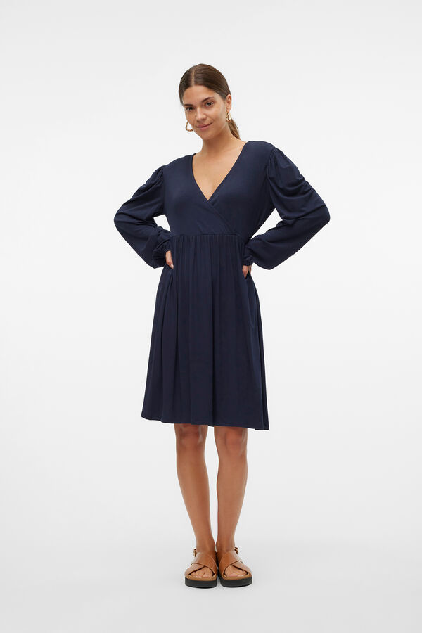 Mamalicious Vestido curto de manga comprida para maternity e amamentação  azul