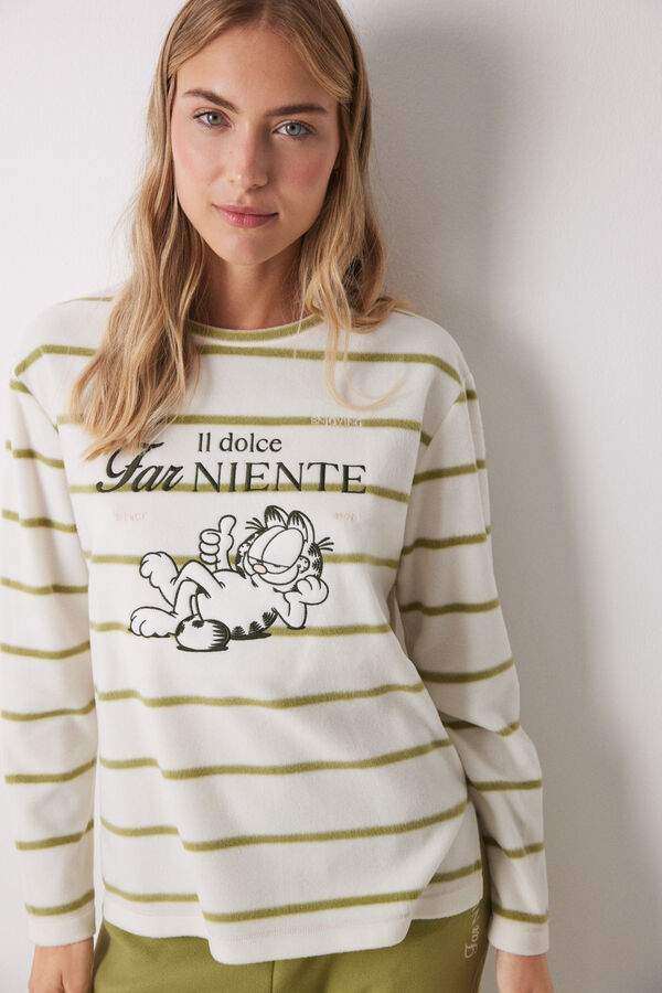 Women'secret Pijama largo polar Garfield rayas marfil