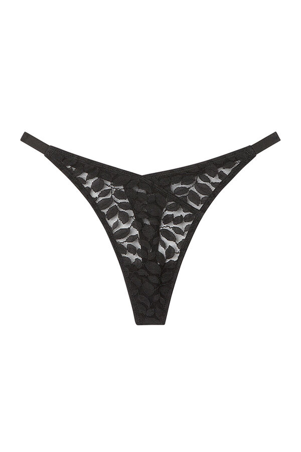 Women'secret Tanga tira encaje negro negro