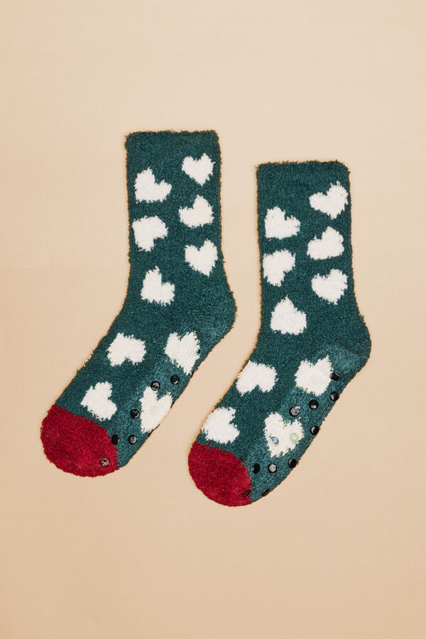 Women'secret Calcetines pelo corazones verde verde