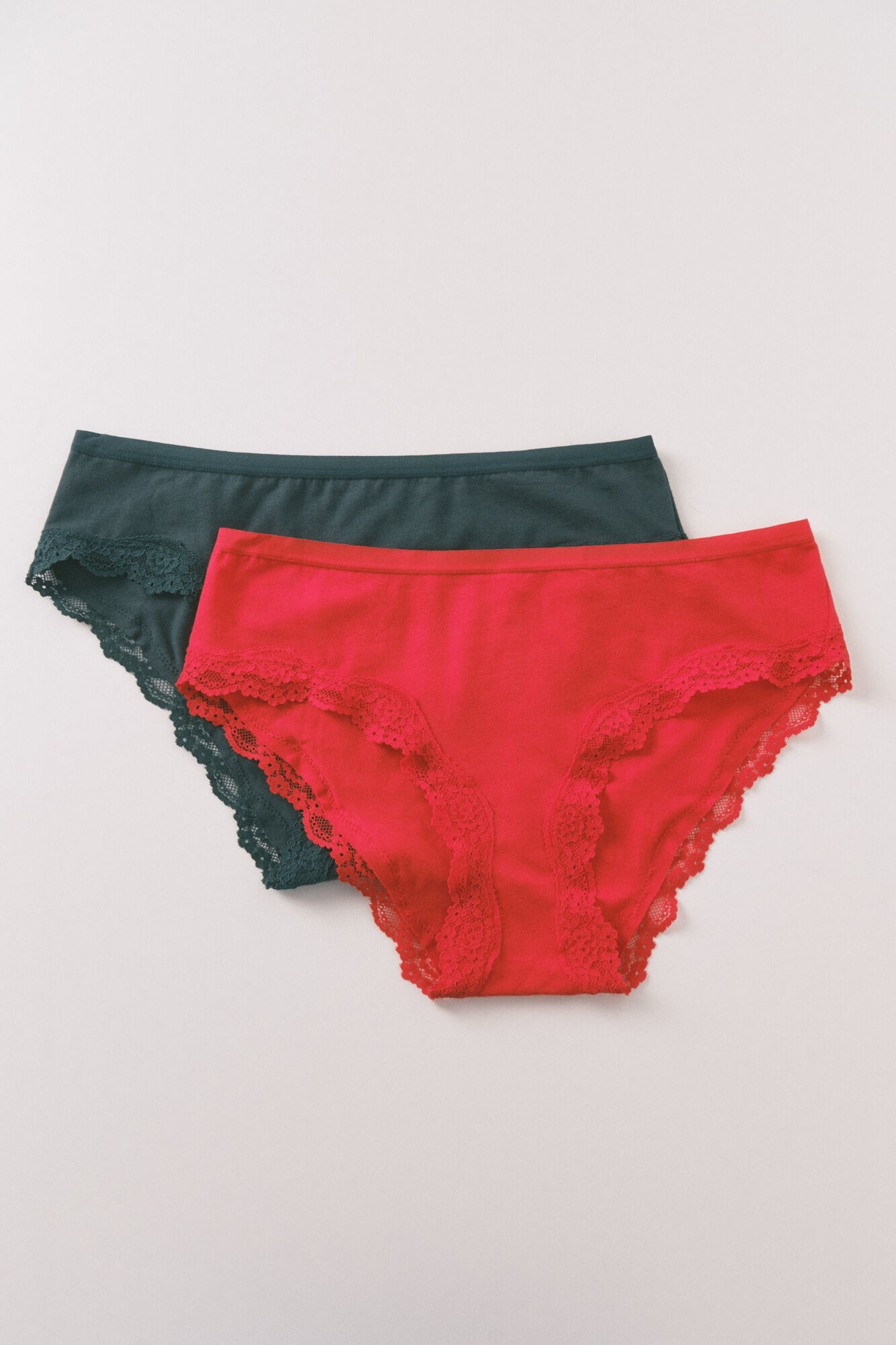 Women'secret Pacote com 2 cuecas largas de algod&atilde;o nas cores vermelha e verde
