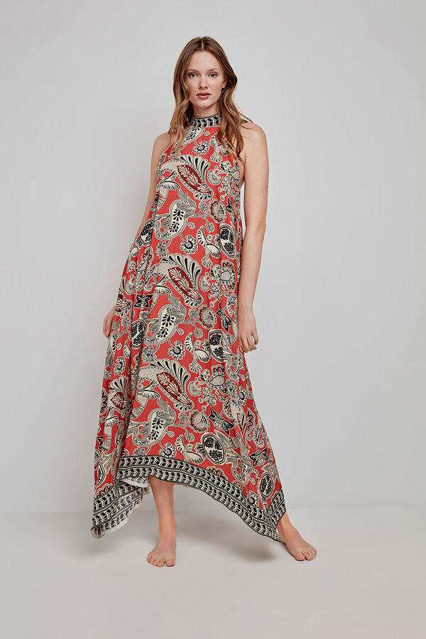 Gisela Vestido midi longo estampado branco