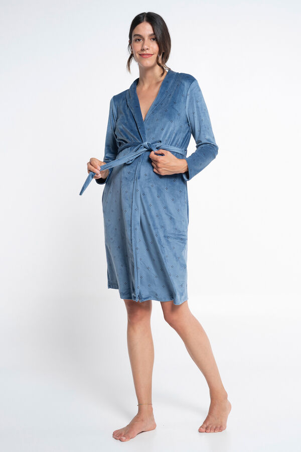 Ohma! Bata terciopelo estampada azul