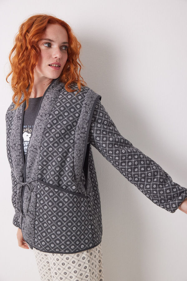 Women'secret Robe curto estampado com selo dupla face cinzento