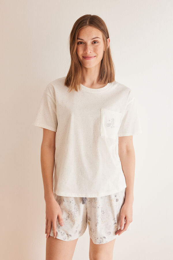 Women'secret Pijama curto 100% algod&atilde;o caballito bege
