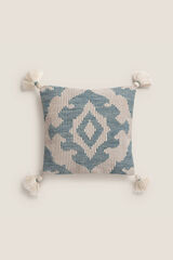 Textura Funda coj&iacute;n bordado pompones 45x45cm. azul