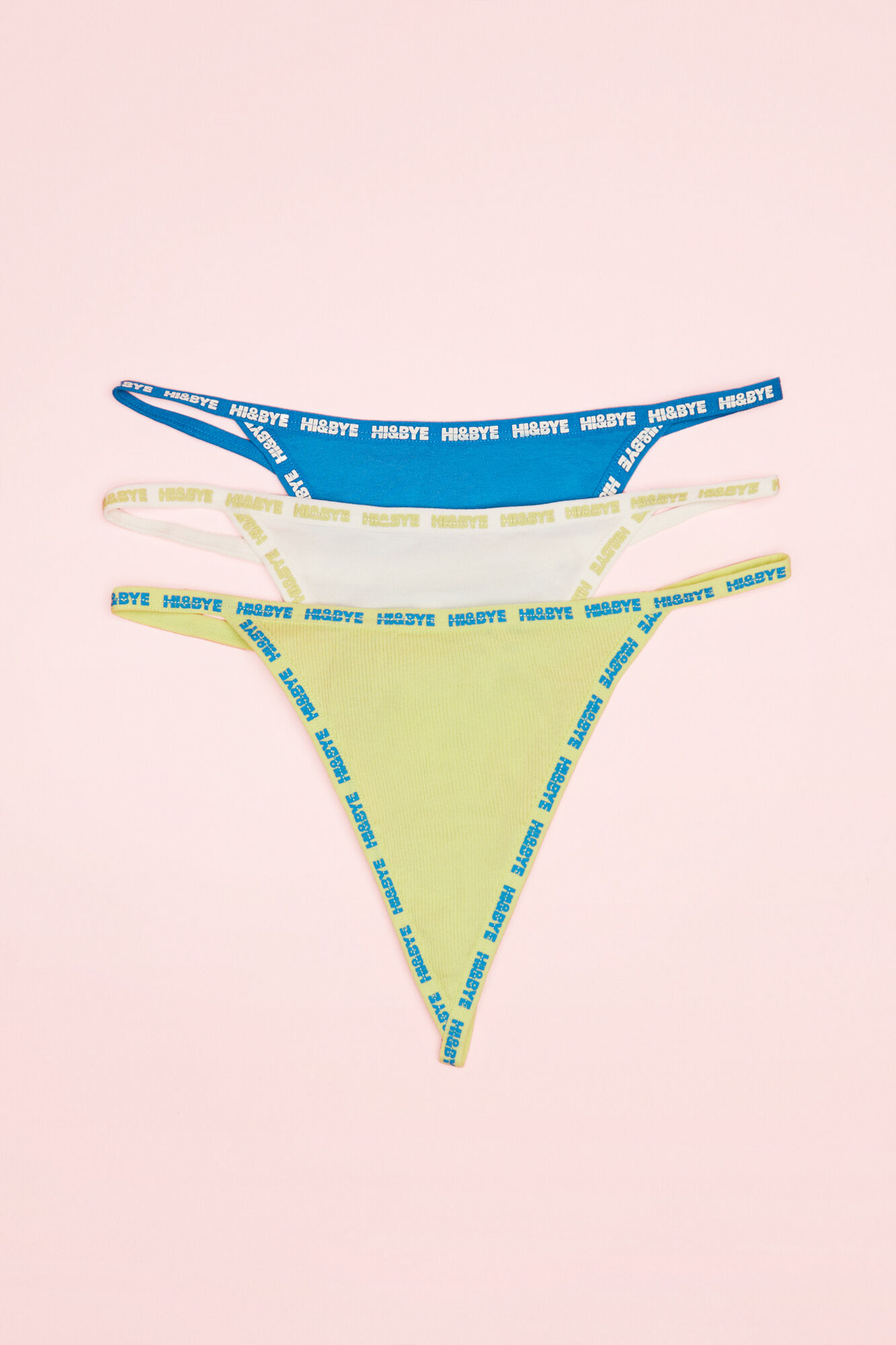 HI&BYE Pack 3 tangas algod&atilde;o logo branco, lima e azul