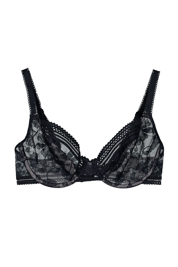 Womensecret Soutien com argolas Marta em renda floral e tule preto