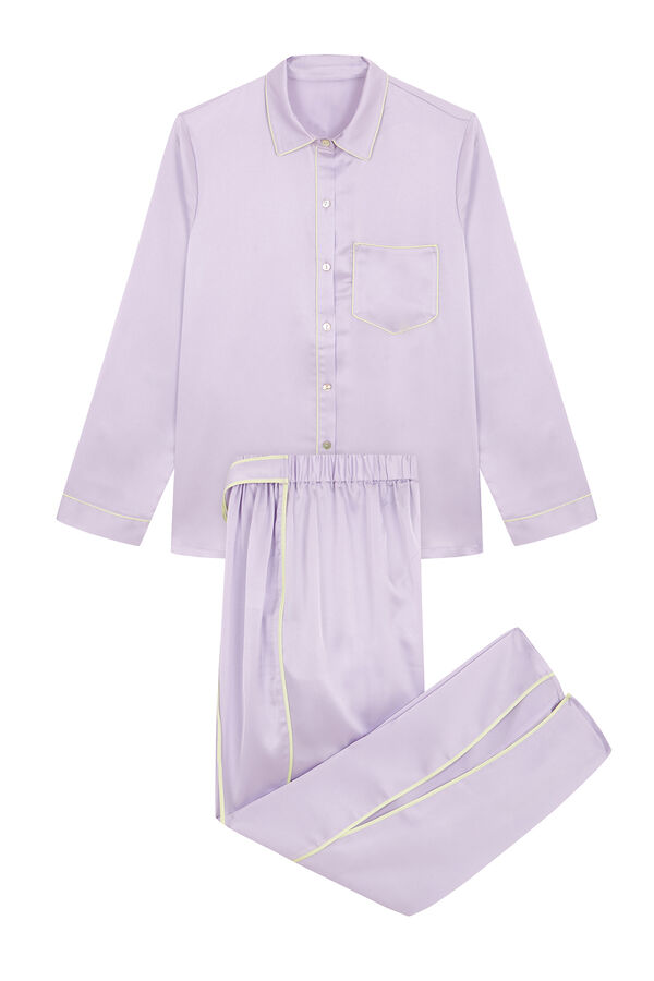 Women'secret Pijama camisero sat&eacute;n lila  morado/lila