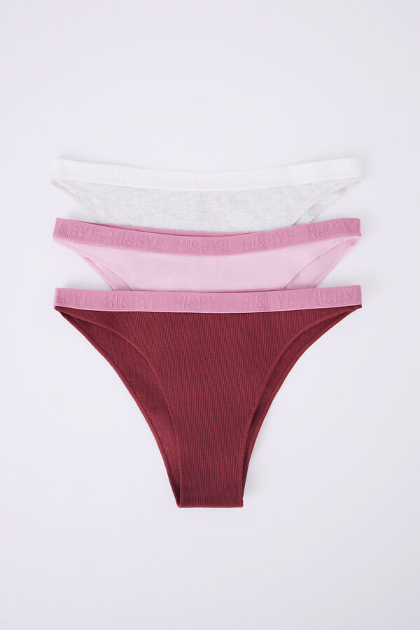 HI&BYE Pack 3 bragas brasile&ntilde;as algod&oacute;n gris, rosa y vino multicolor