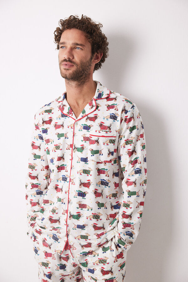 Women'secret Pijama masculino com camisa colorida para cachorro 100% algod&atilde;o estampado