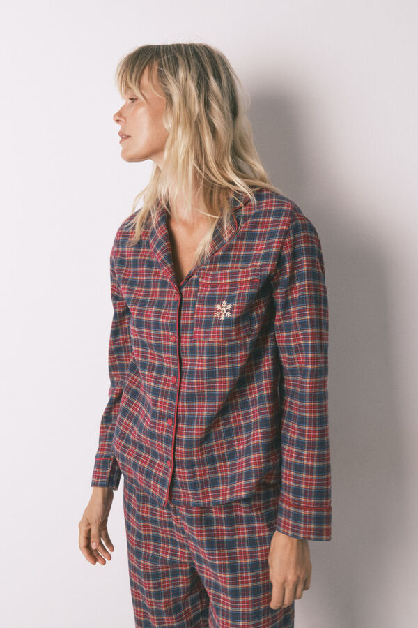 Women'secret Pijama camiseiro xadrez 100% algod&atilde;o azul
