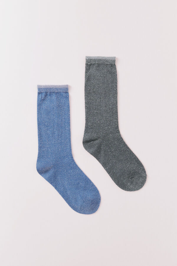 HI&BYE Pacote com 2 meias de lurex azul e cinza  azul
