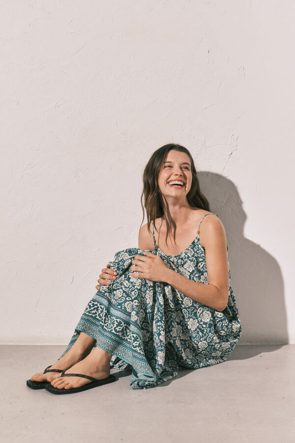 Women'secret Vestido largo tirantes estampado boho verde