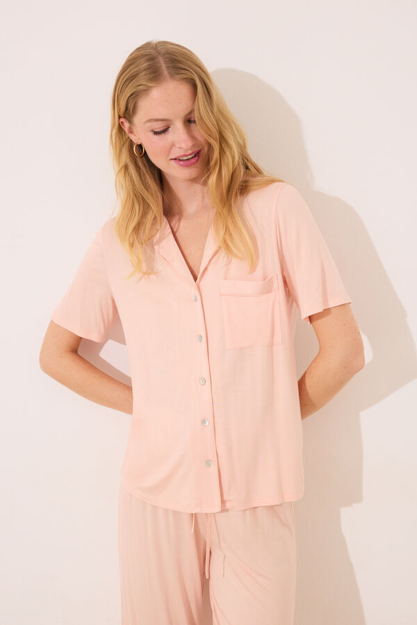 Women'secret  Pijama camiseiro de viscose laranja vermelho