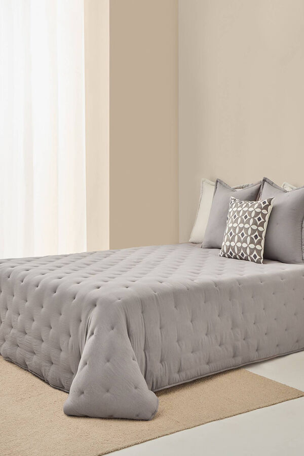 Textura Edredom revers&iacute;vel liso com bolinhas cinzento