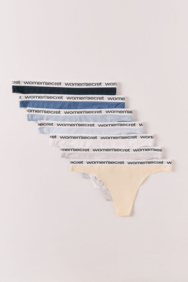 Women'secret Pack 7 tangas em algod&atilde;o lisas logo branco