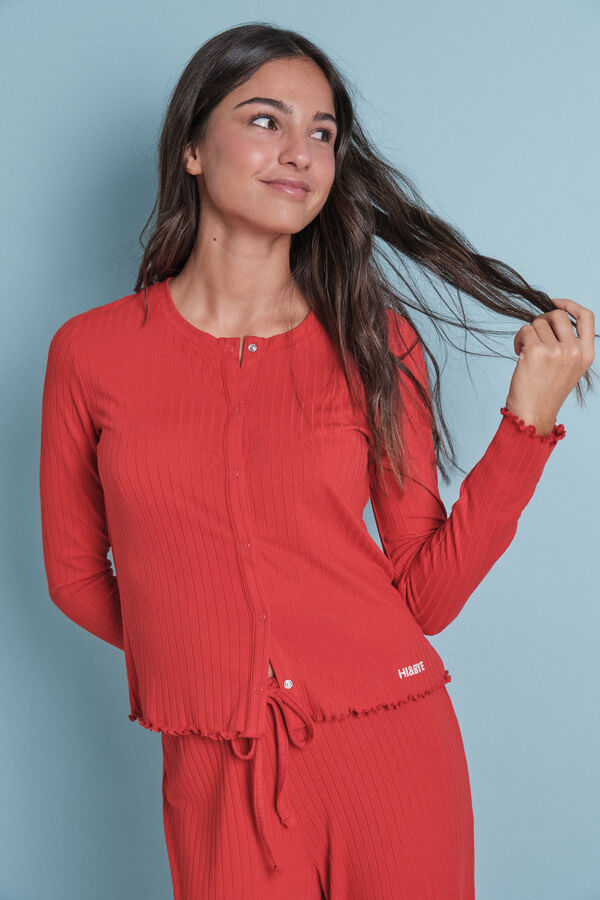 HI&BYE Pijama largo canal&eacute; suave rojo rojo