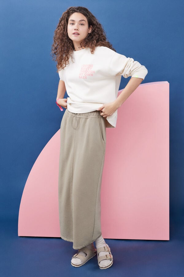 HI&BYE Sweatshirt felpa branca logo manga bege