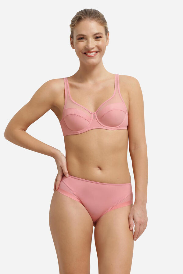 DIM Braga cl&aacute;sica microfibra y  malla rosa