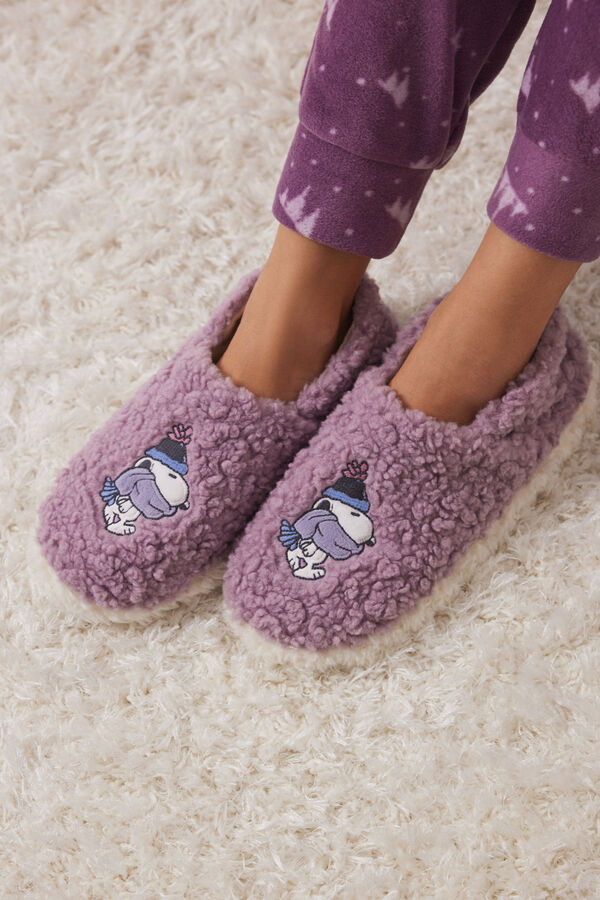 Women'secret Zapatillas casa borreguito Snoopy morado/lila