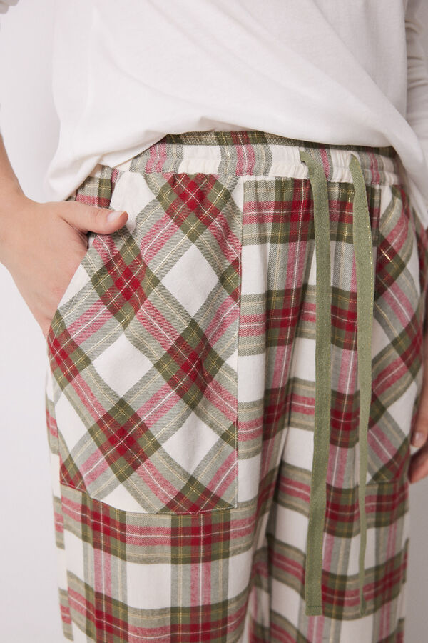 Women'secret Pantal&oacute;n pijama cuadros algod&oacute;n verde estampado