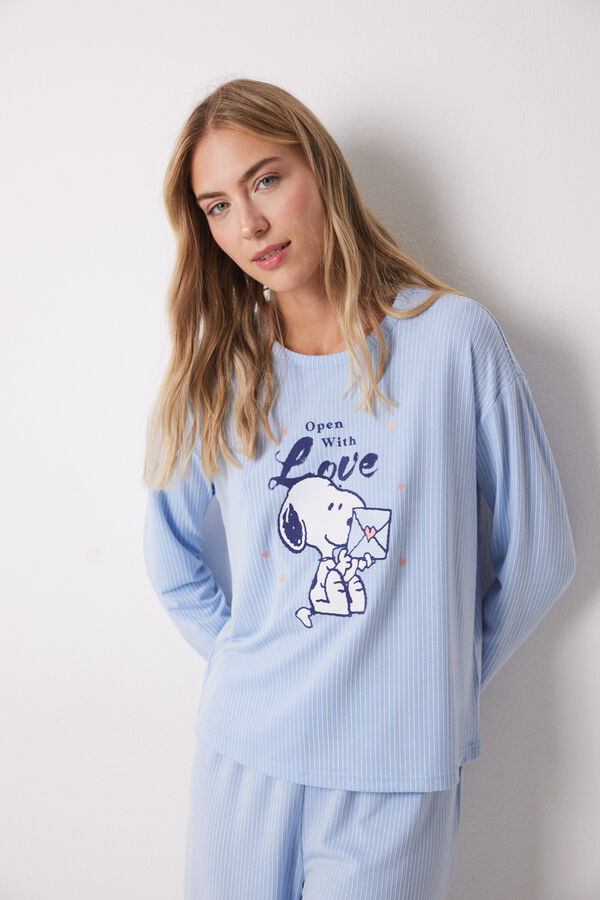 Women'secret Pijama largo Snoopy azul rayas azul