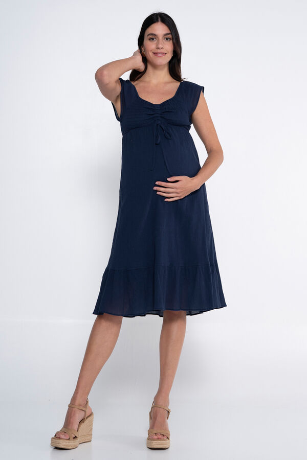 Ohma! Vestido curto de pré-mamã com bata azul