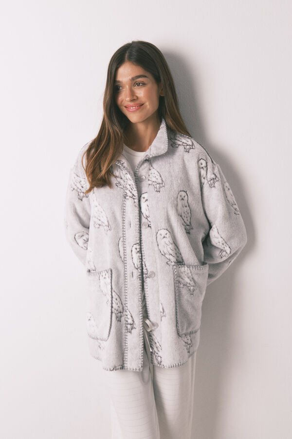 Women'secret Robe curto de tecido polar com pelo cinzento "Hedwig" cinzento