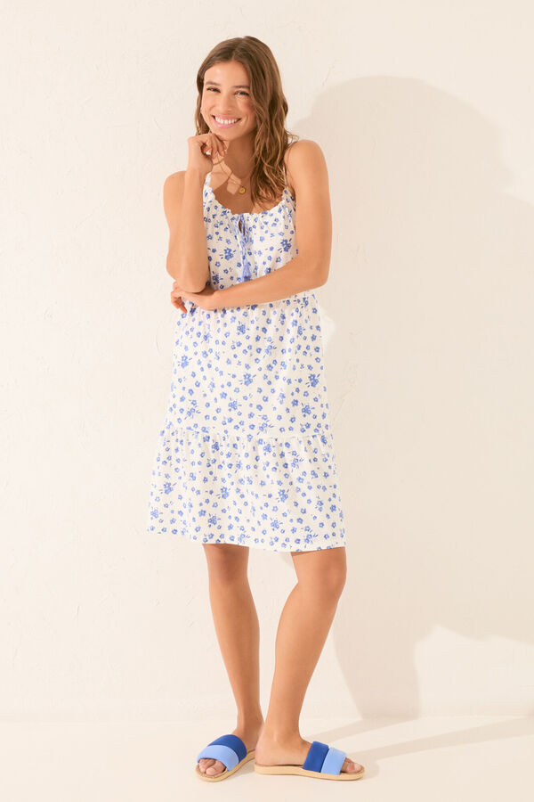 Women'secret Vestido midi flores blanco blanco