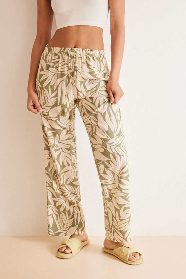 Women'secret Cal&ccedil;as viscose estampado folhas verde