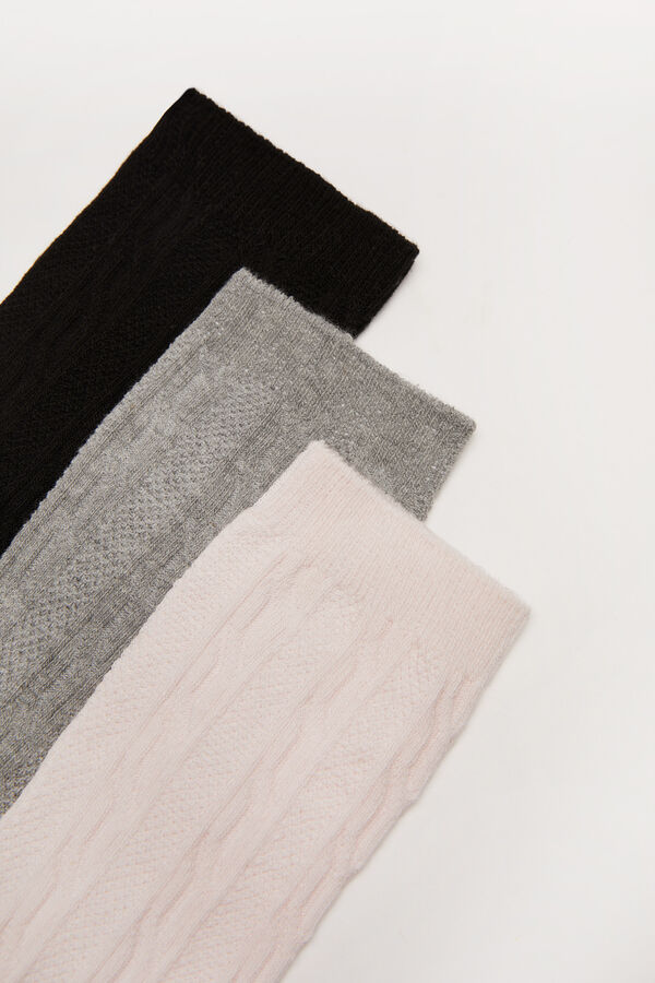 Womensecret Pack 3 pares meias compridas algodão textura estampado