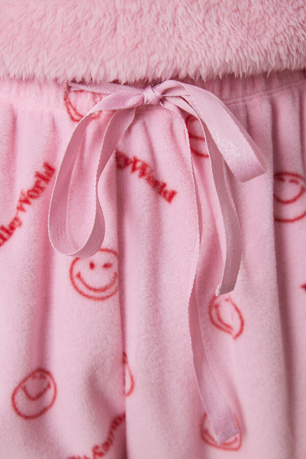 Women'secret Pijama largo polar caritas Smiley rosa