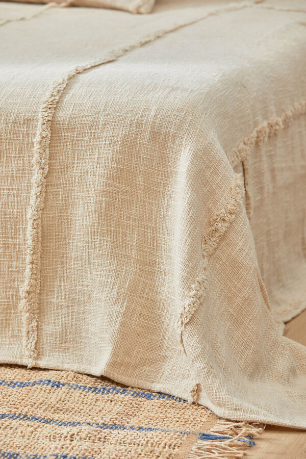 Calma House Colcha de algod&atilde;o com motivo em tufting cru Bagua estampado