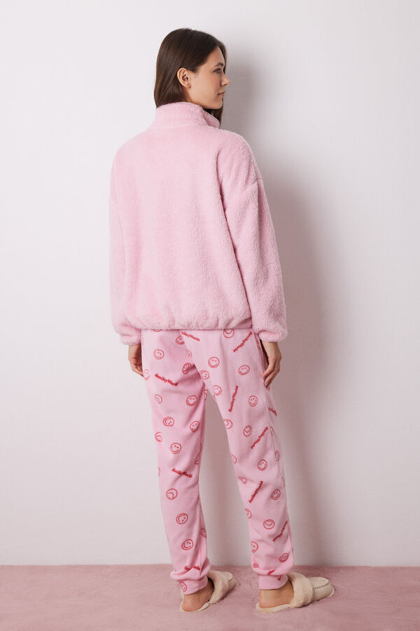 Women'secret Pijama largo polar caritas Smiley rosa