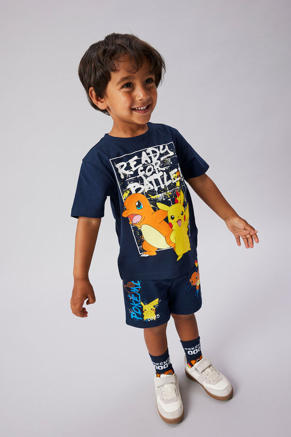 Name it T-shirt manga curta Pokemon para menino azul