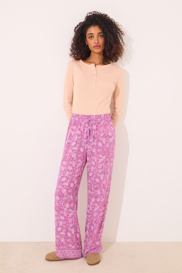 Women'secret Pantalón largo viscosa estampado boho floral estampado