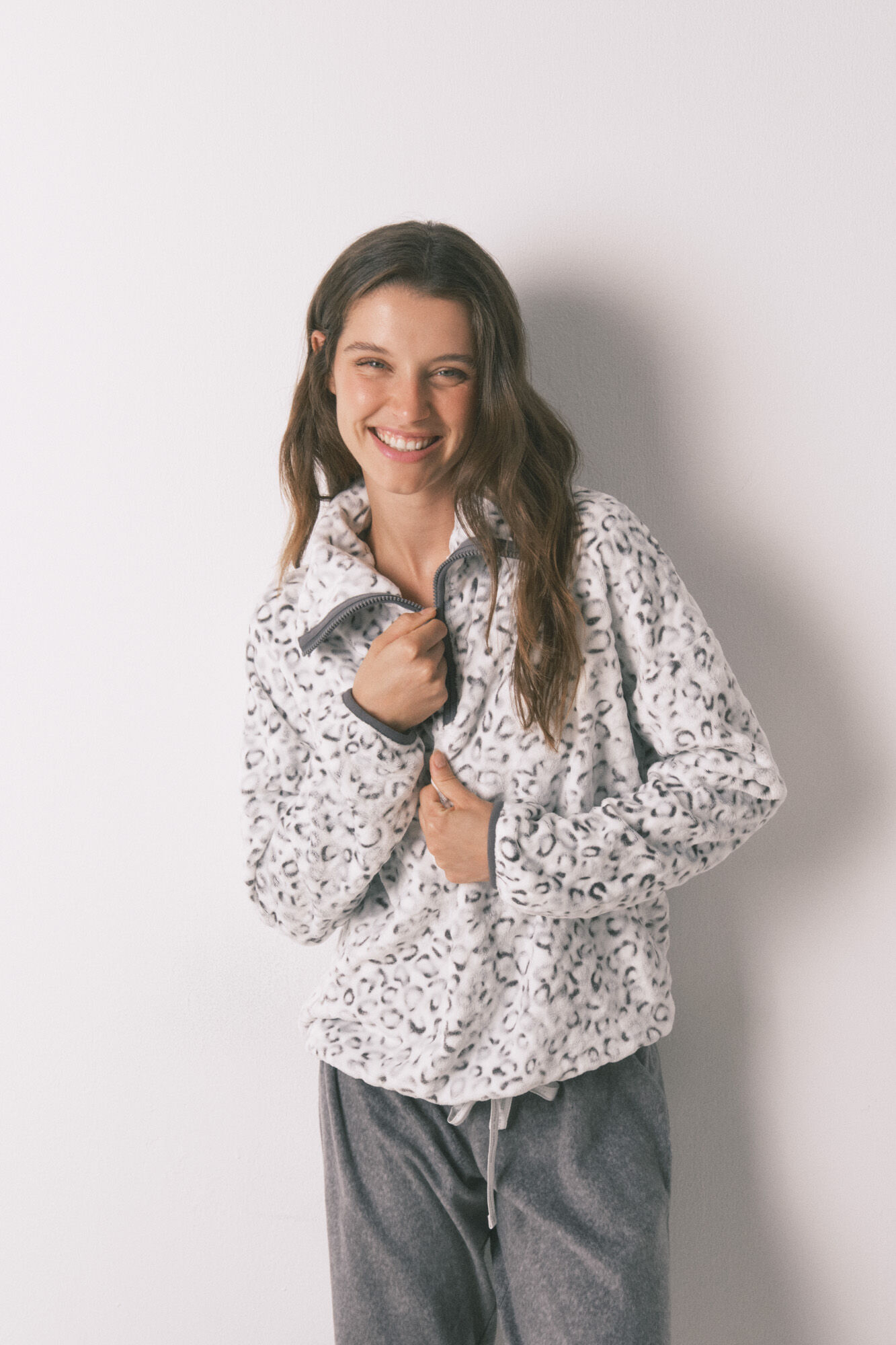 Women'secret Pijama largo polar animal print